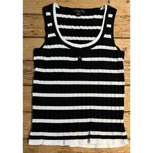 August Silk Womens size L Black White Stripes Sleeveless Blouse Knit NWOT